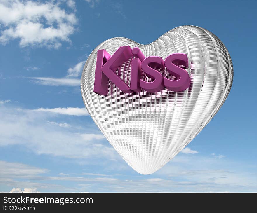 3d rendered illustration of silver heart on sky background. 3d rendered illustration of silver heart on sky background