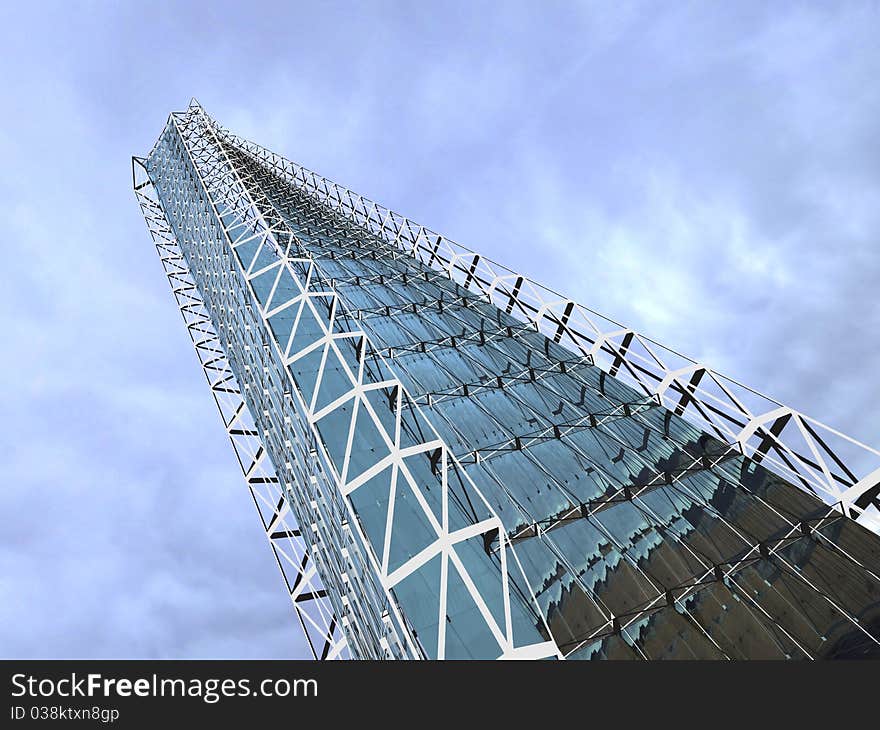 3d illustration of an office tower with steel structure apparent. 3d illustration of an office tower with steel structure apparent