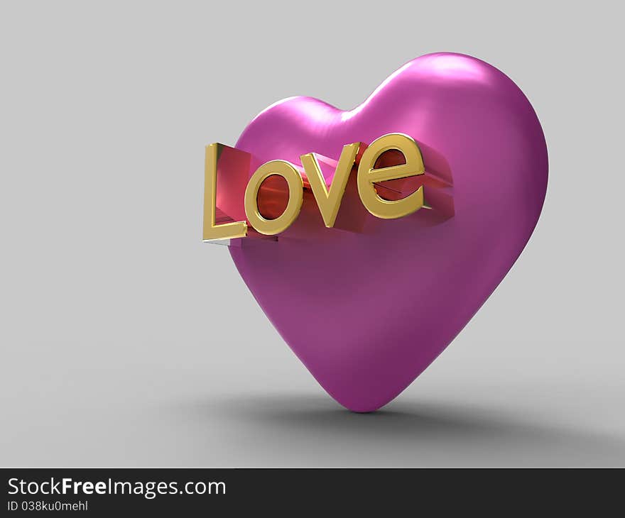 3d rendered illustration of pink heart on isolated background. 3d rendered illustration of pink heart on isolated background