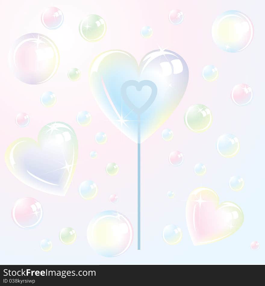 Shining soap bubbles in form of heart