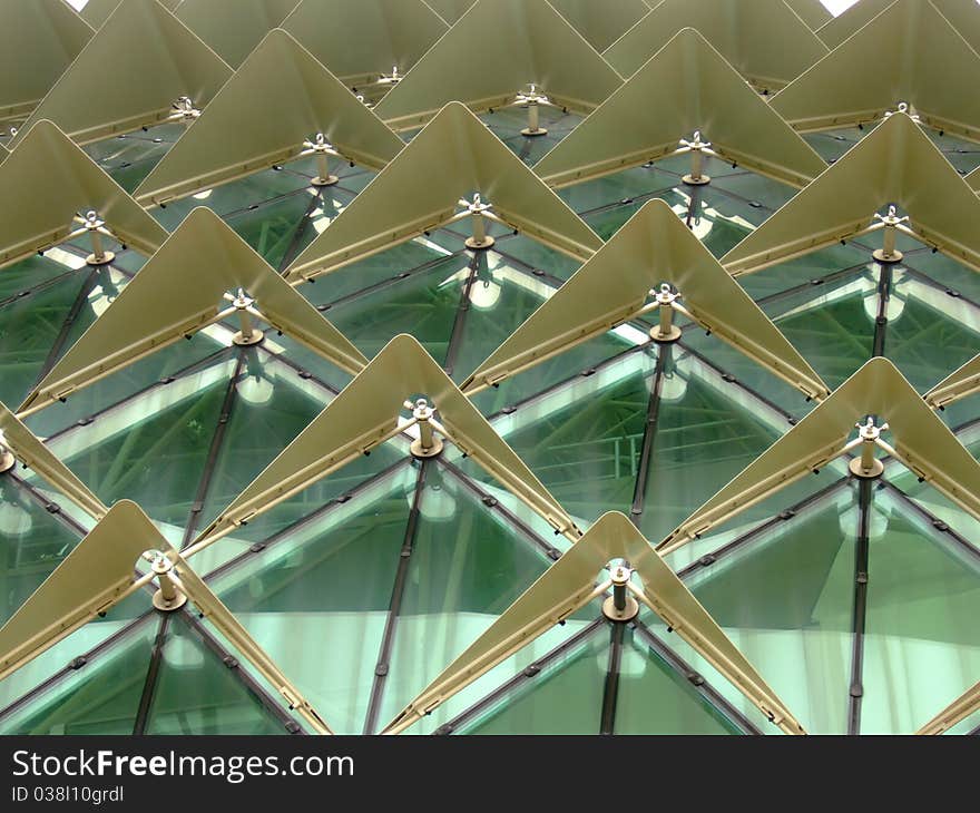 Sunshades forming patterns on roof of Esplanade Singapore. Sunshades forming patterns on roof of Esplanade Singapore