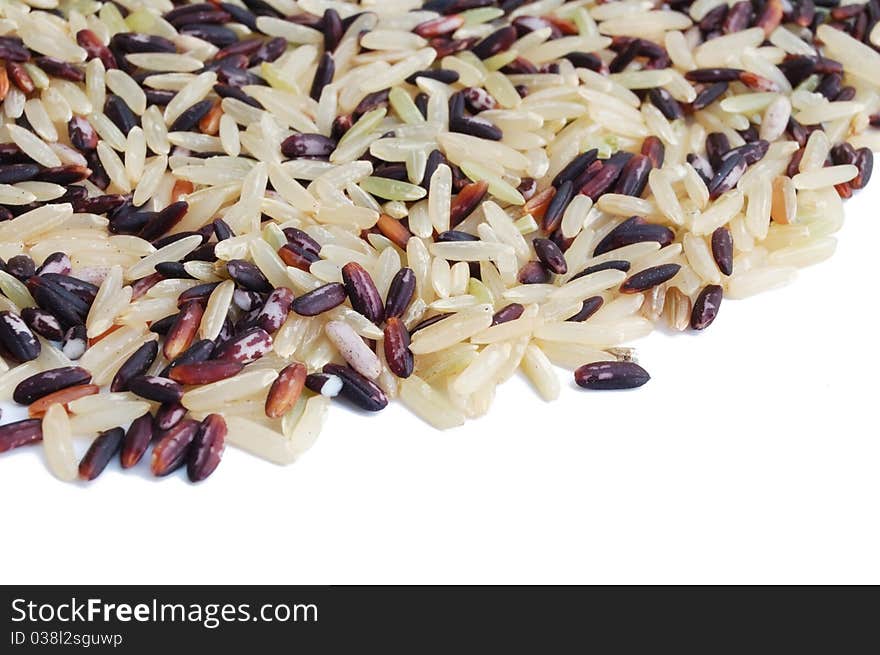 Mixed rice grain on white background