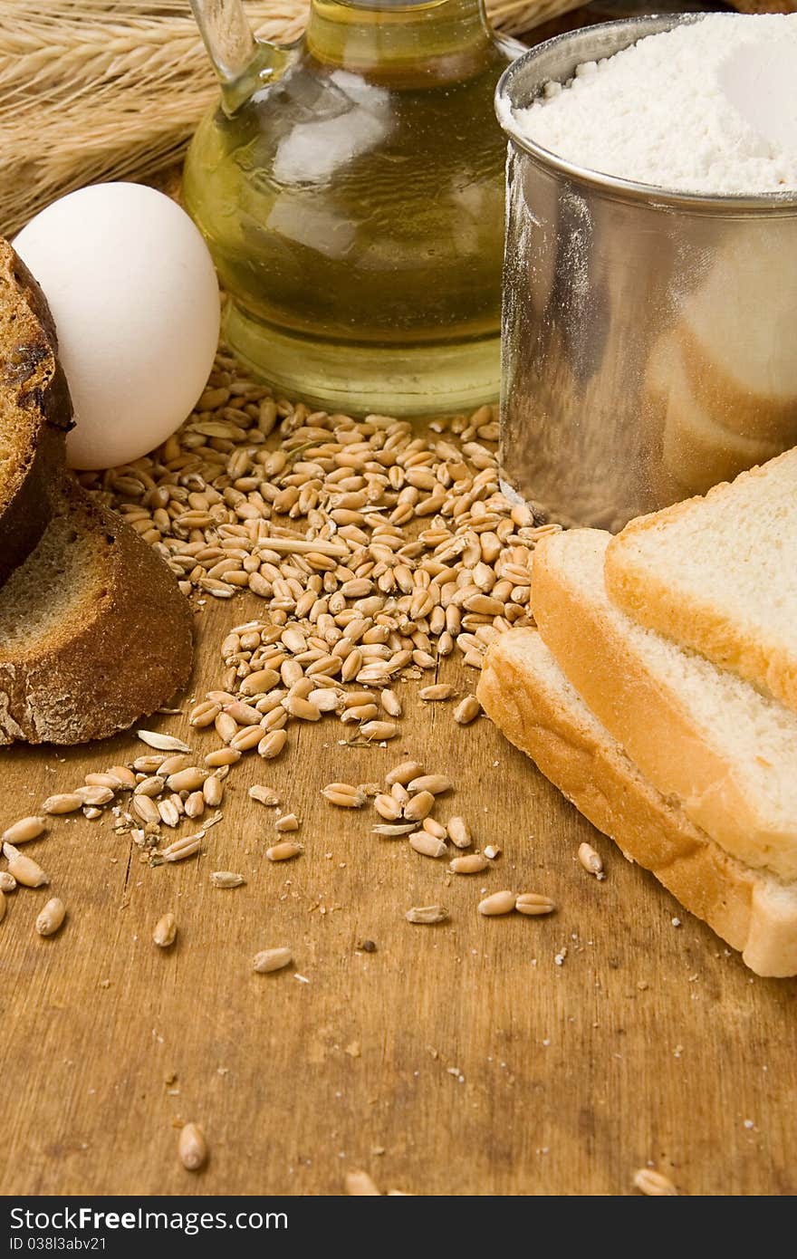 Set of bakery products on table