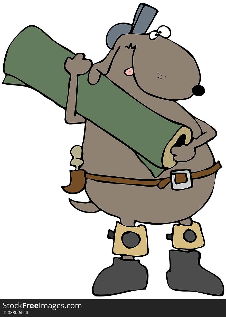 This illustration depicts a dog with knee pads and carrying a roll of carpet. This illustration depicts a dog with knee pads and carrying a roll of carpet.