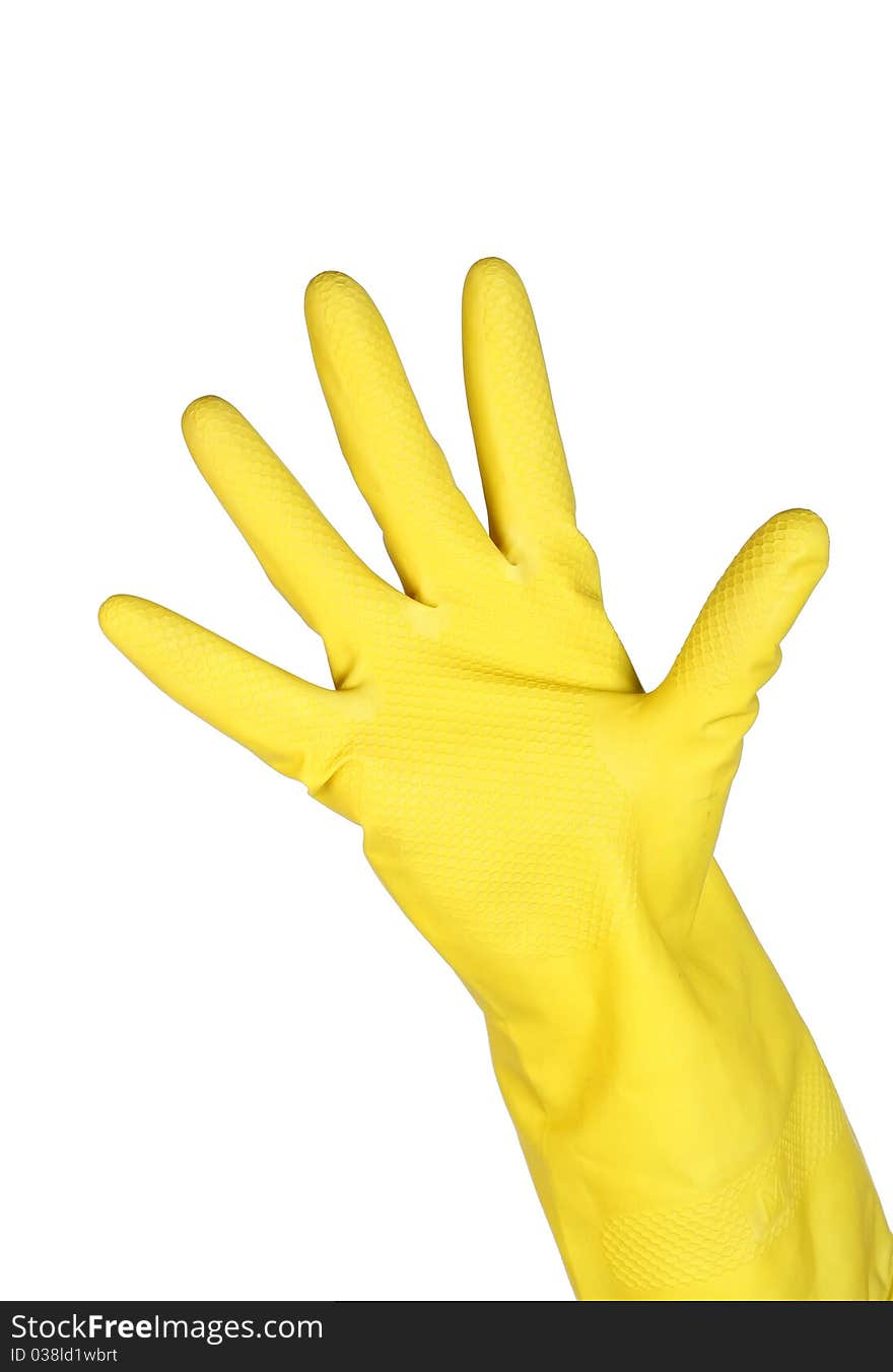 Woman Wears A Yellow Rubber Glove