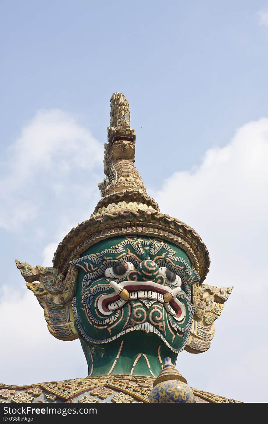 The Giant sculpture in the Grand Palace and The Emerald Buddha Temple, tourist destination in Bangkok, Thailand