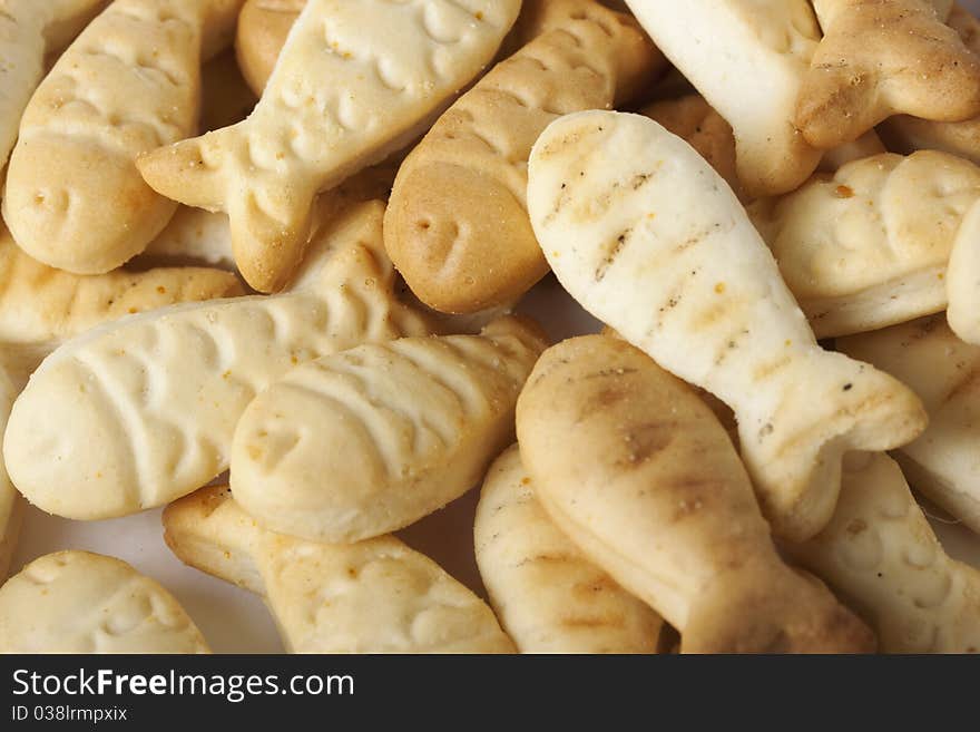 Biscuits in the form of fish close-up