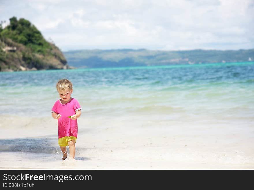 Child on sea background