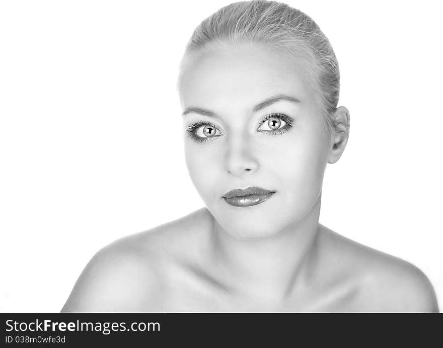 Bright picture of lovely woman over white