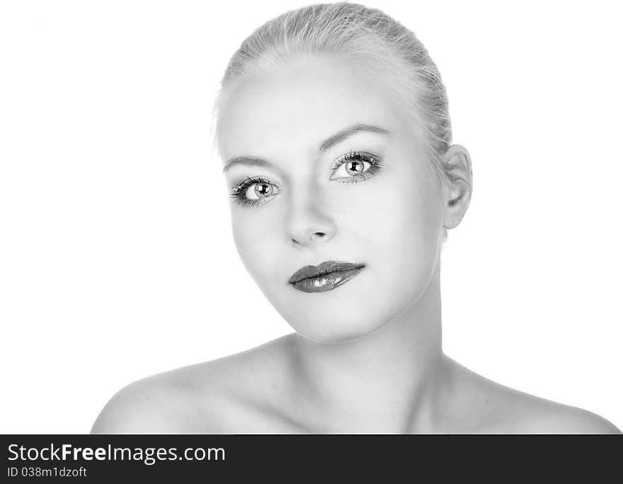 Bright Picture Of Lovely Woman Over White