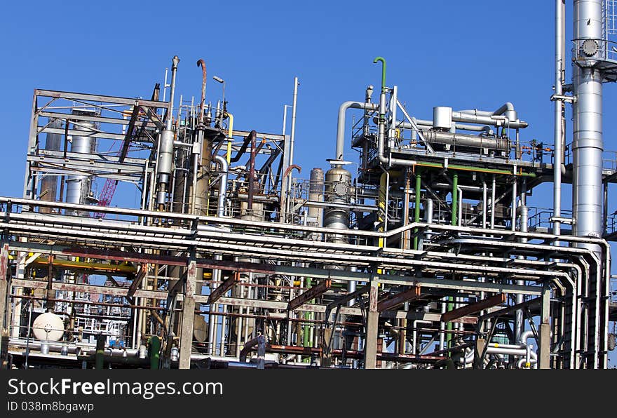 A oil factory with blue sky