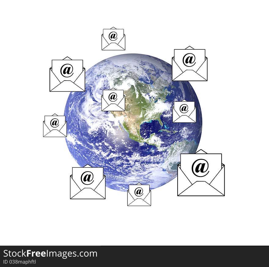 E-mail symbols around the earth. E-mail symbols around the earth