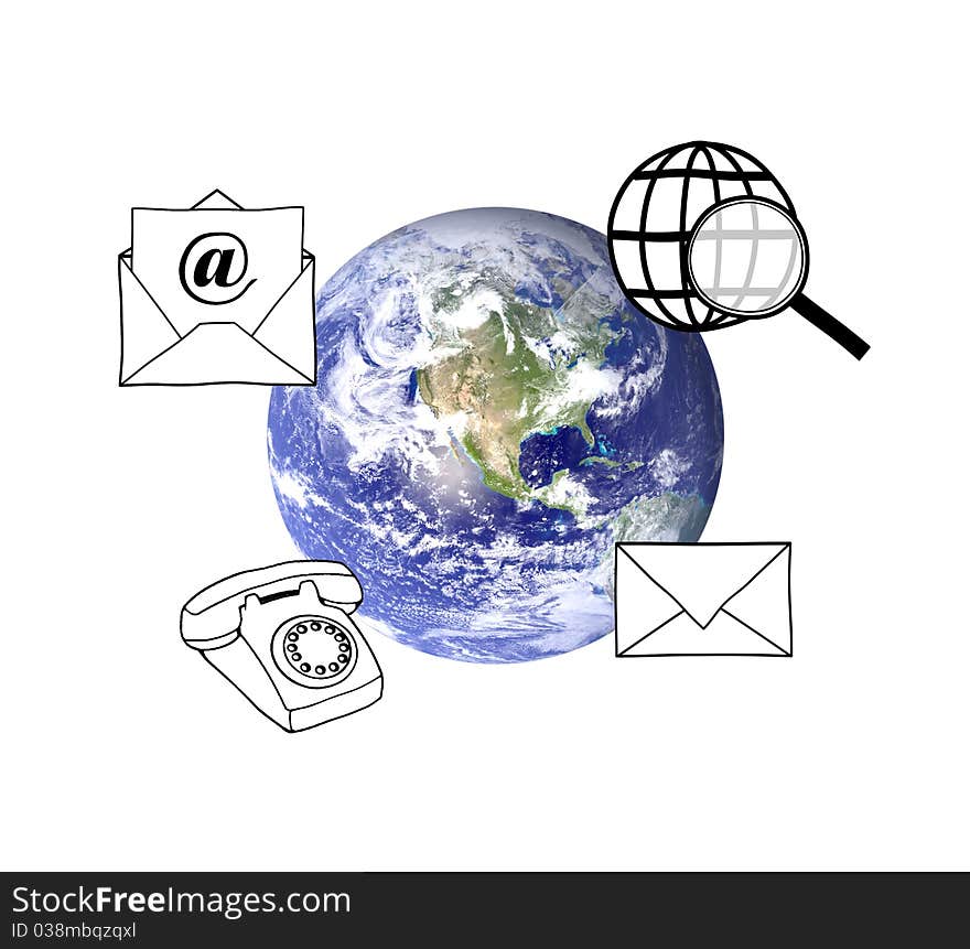 Communication symbols around the earth. Communication symbols around the earth