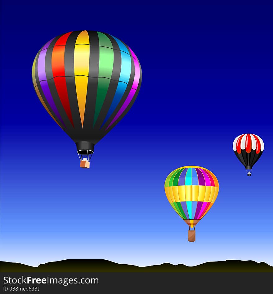 Desert landscape with flying multicolored balloons. Desert landscape with flying multicolored balloons