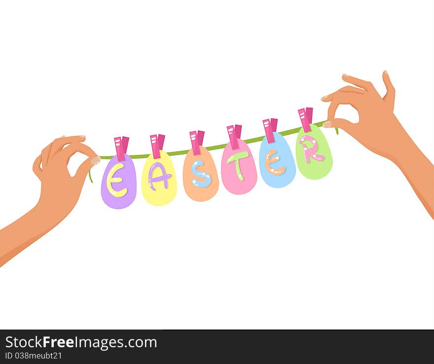 Isolated hands holding an Easter garland