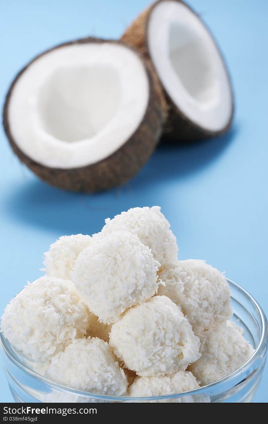 Homemade coconut candies in a bowl