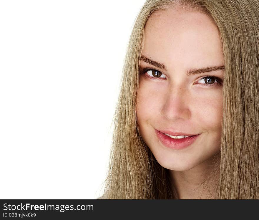 Portrait of attractive beautiful young girl posing on white background. Portrait of attractive beautiful young girl posing on white background