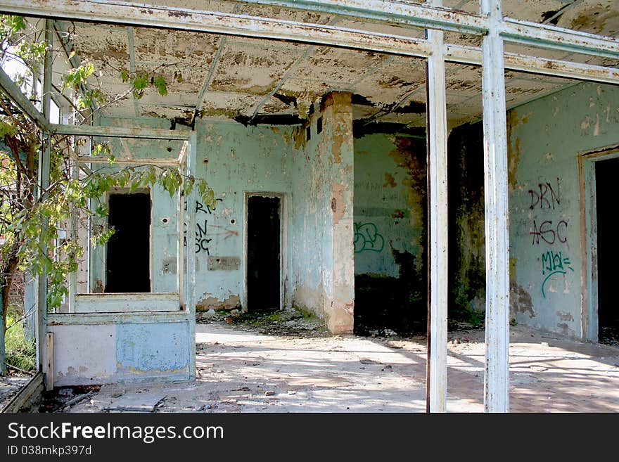 Old children's camp, the garbage, the thrown building. Old children's camp, the garbage, the thrown building