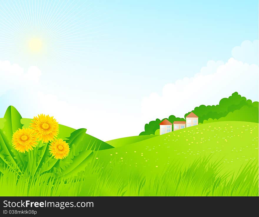 The illustration contains the image of spring landscape. The illustration contains the image of spring landscape