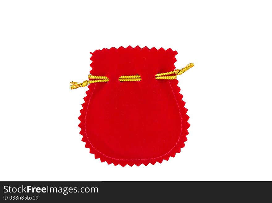 Red velvet bag isolated on white background