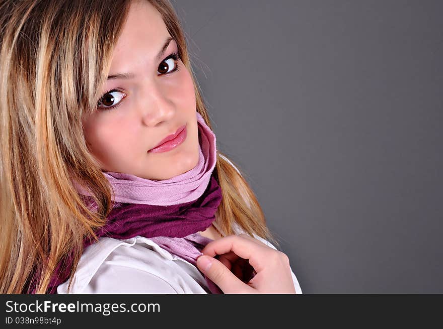 Smiling Woman on grey background