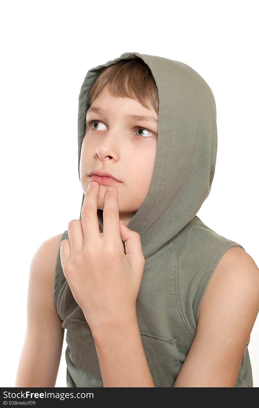 Portrait of a teenager isolated on a white background. Happy youth.