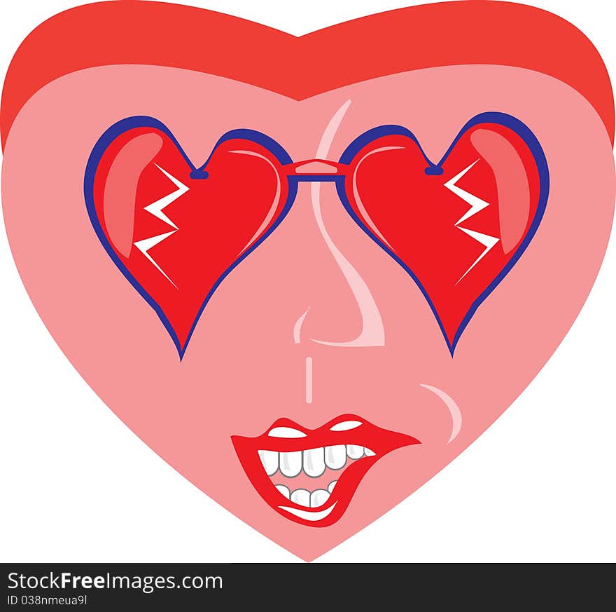 Illustration with cartoon heart on isolated background