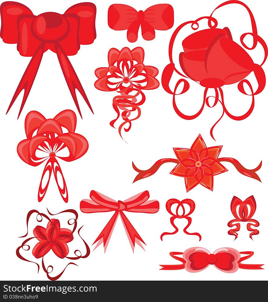 Set Of Red Bows On The Isolated Background