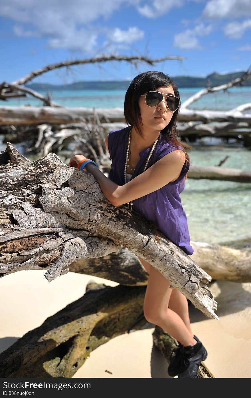 Asian Girl on the beach of Saipan Island