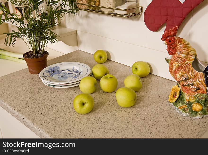 Interior of a table room in in classical style with a kind on kitchen