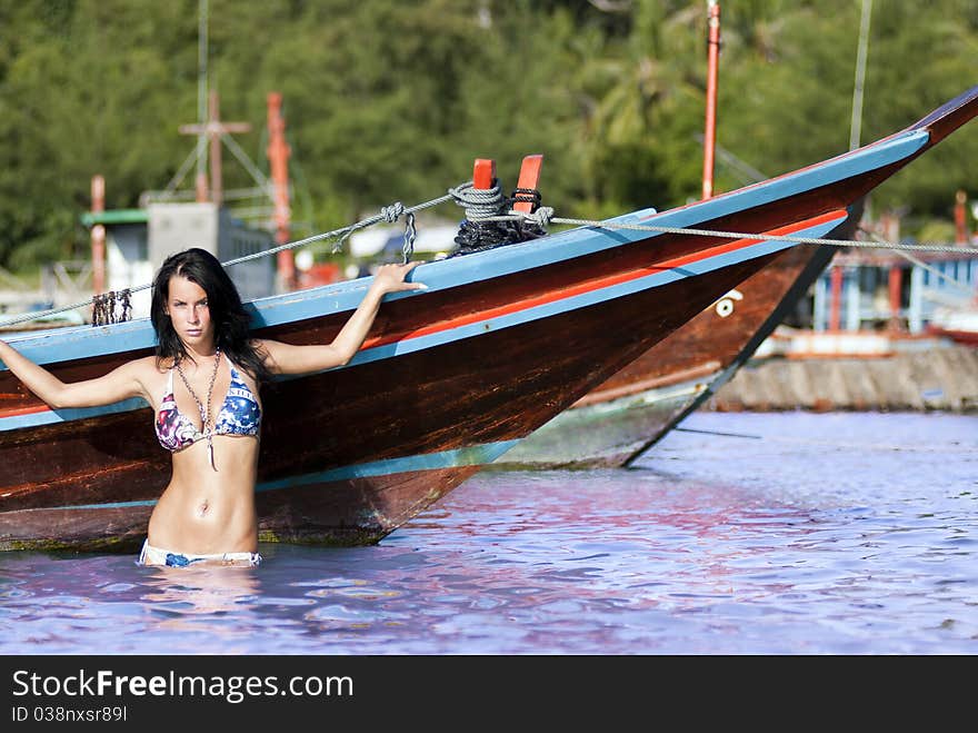 Sexy lady posing in water