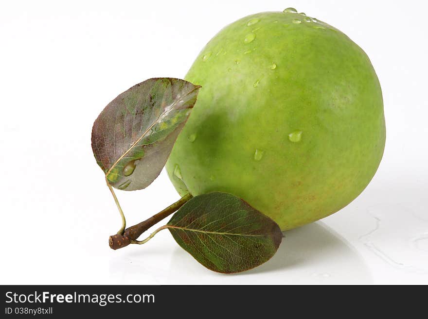 Colorful green pear isolated on white background