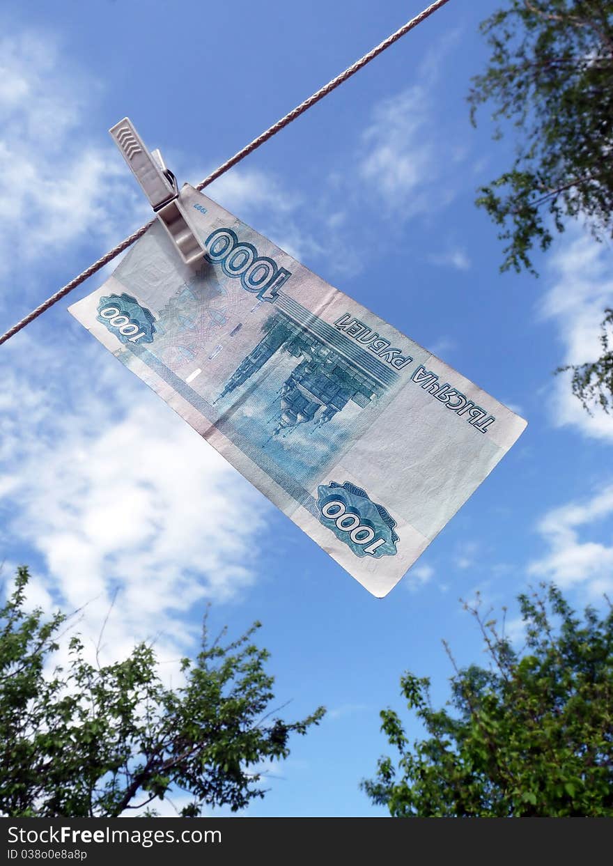 Russian money hanging on the clothesline.