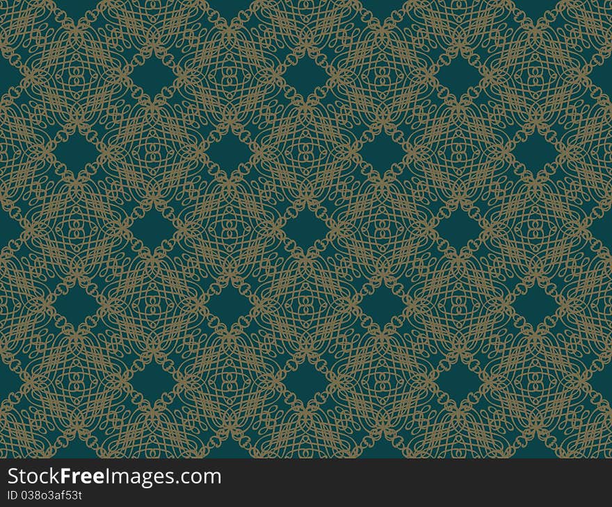 Blue and brown damask seamless wallpaper pattern