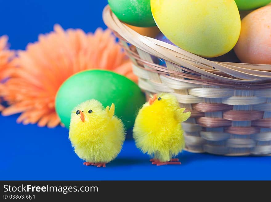 Easter still life on a blue background