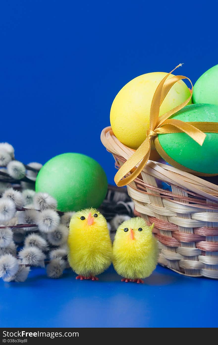 Easter still life on a blue background