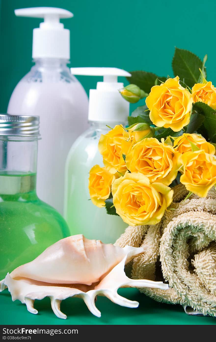 Spa still life with yellow roses