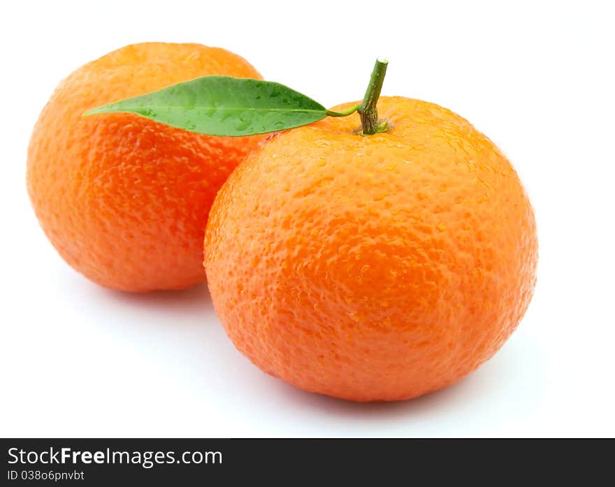 Tangerines in water droplets closeup