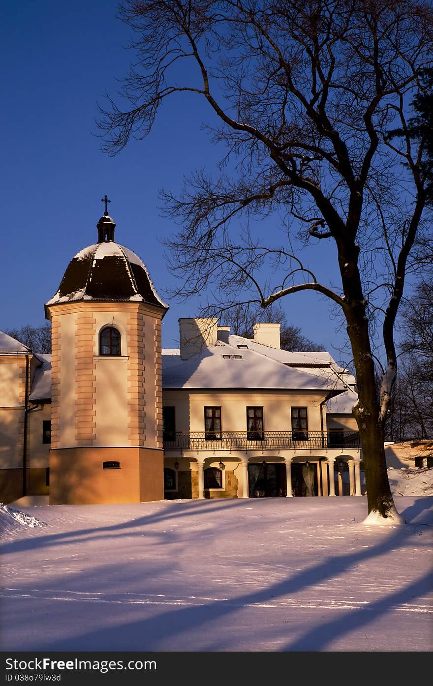 Winter vista of Kombornia Manor, Poland. Winter vista of Kombornia Manor, Poland