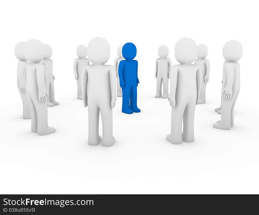 3d human circle blue white teamwork business group