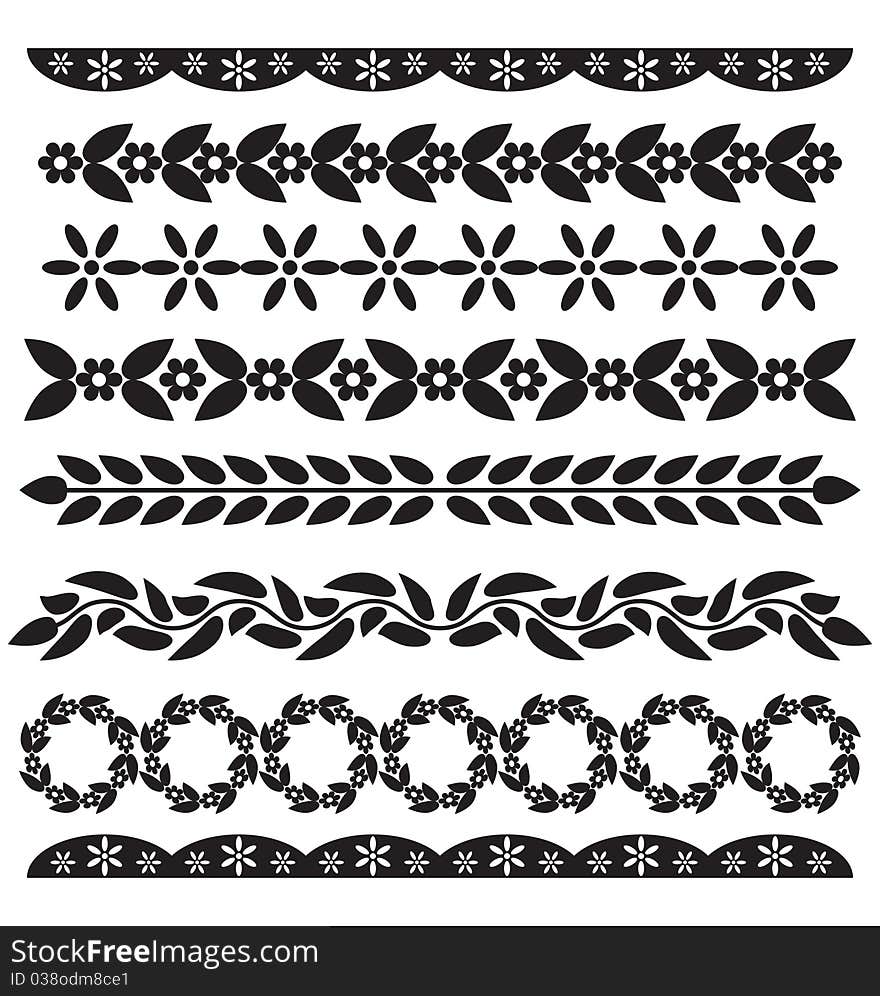 Set of black floral ornament drawing. Set of black floral ornament drawing