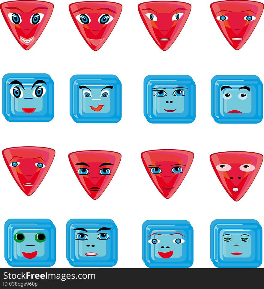 Animation red and blue buttons. Illustration.