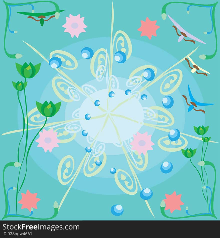 Abstract blue background with flowers