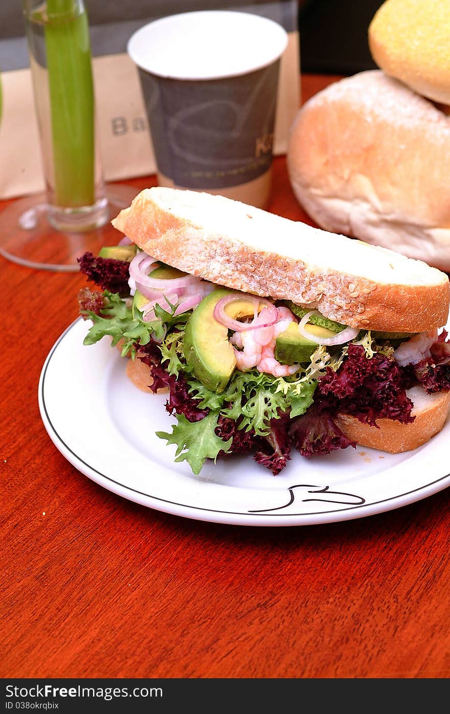 Sandwich with avocado and leaf lettuce