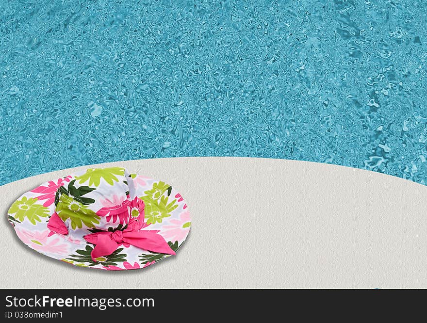 Pink flowered sun hat on a white background, Summer Time