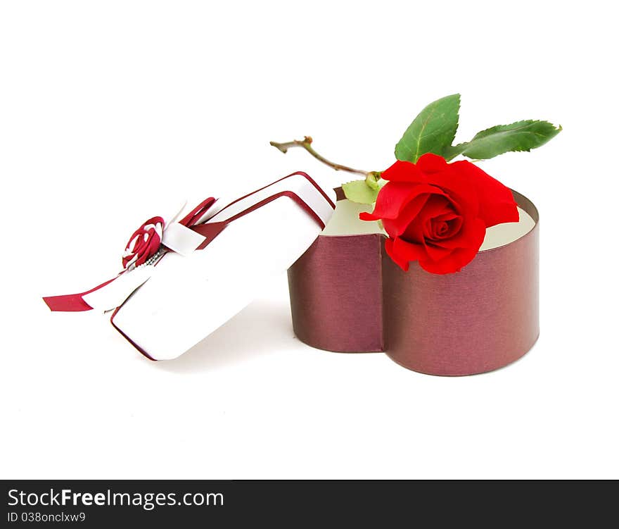 Gift Box And Red Rose