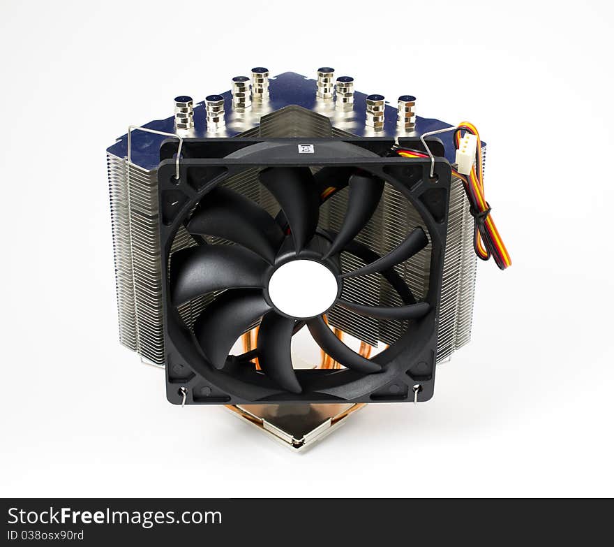 Close-up of CPU cooler on white background. Close-up of CPU cooler on white background