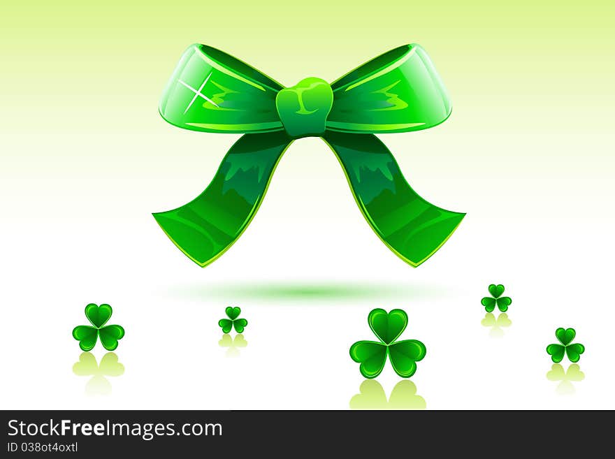 Illustration of green bow with clover leaf of saint patrick's day