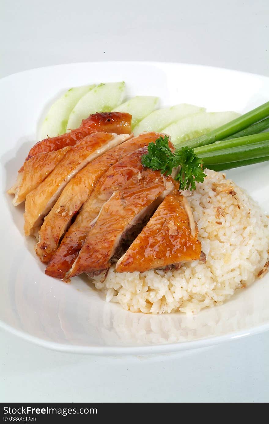 A plate of traditional malaysian chinese chicken rice