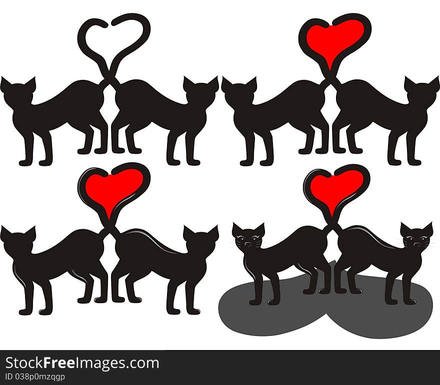 Vector illustration of two loving black cats